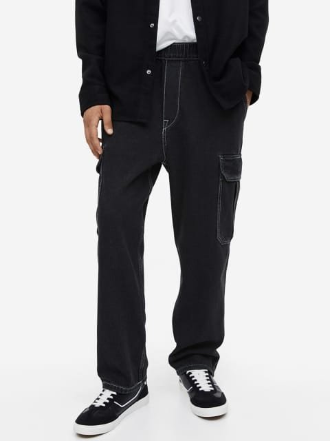 H&M Men Loose Cargo Style Denim Joggers