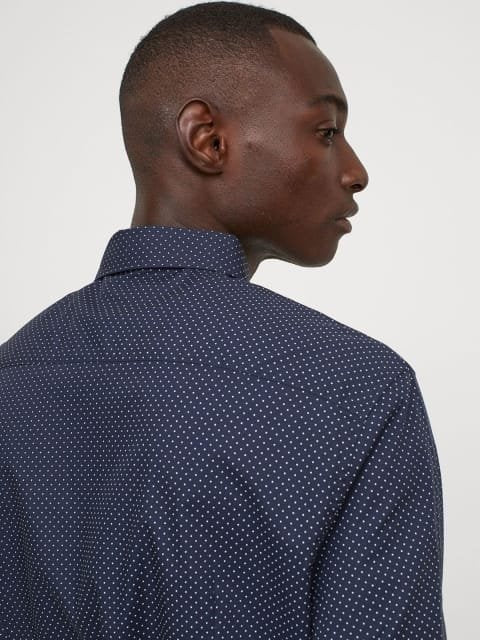 H&M Men Navy Blue & White Slim Fit Easy-Iron Shirt