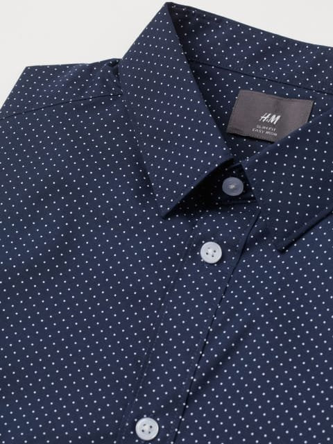 H&M Men Navy Blue & White Slim Fit Easy-Iron Shirt
