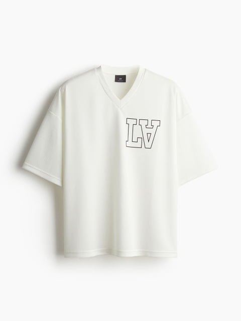 H&M Men Oversized Fit Printed Mesh T-Shirt