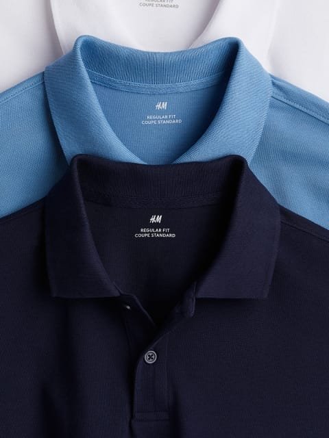 H&M Men Pure Cotton 3-Pack Regular Fit Polo Shirts