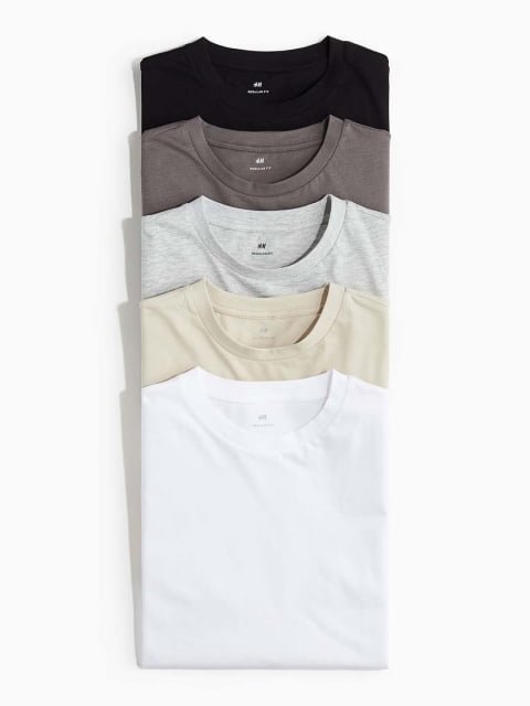 H&M Men Pure Cotton 5-Pack Regular Fit T-shirts