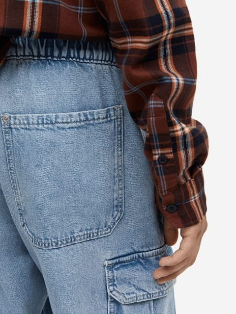 H&M Men Pure Cotton Loose Cargo Denim Joggers