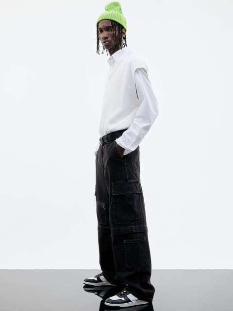 H&M Men Pure Cotton Loose Fit Cargo Trouser Jeans