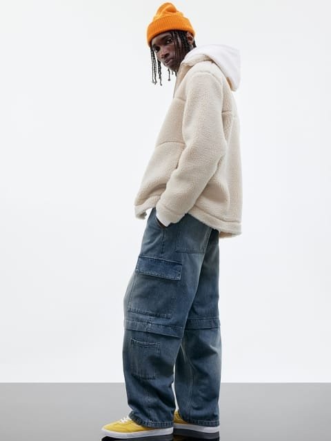 H&M Men Pure Cotton Loose-Fit Cargo Trousers