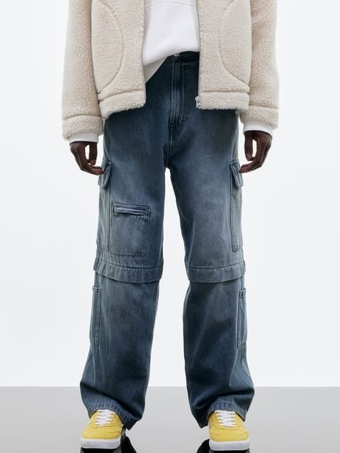 H&M Men Pure Cotton Loose-Fit Cargo Trousers