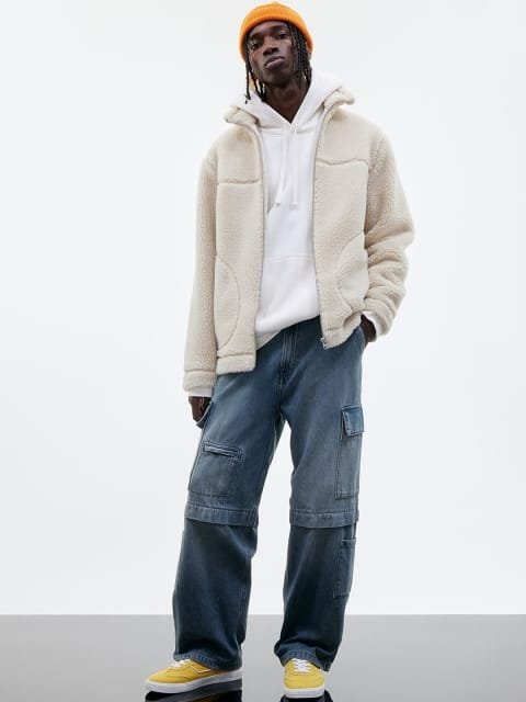 H&M Men Pure Cotton Loose-Fit Cargo Trousers