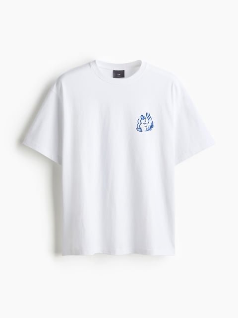 H&M Men Pure Cotton Loose Fit Printed T-shirt