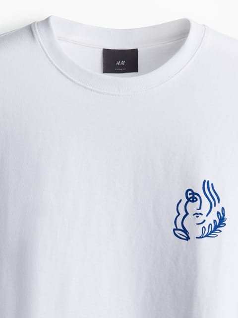 H&M Men Pure Cotton Loose Fit Printed T-shirt