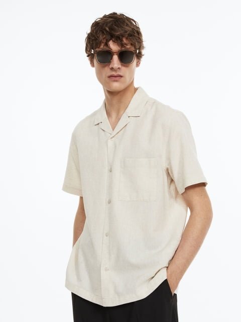 H&M Men Regular Fit Linen-Blend Shirt