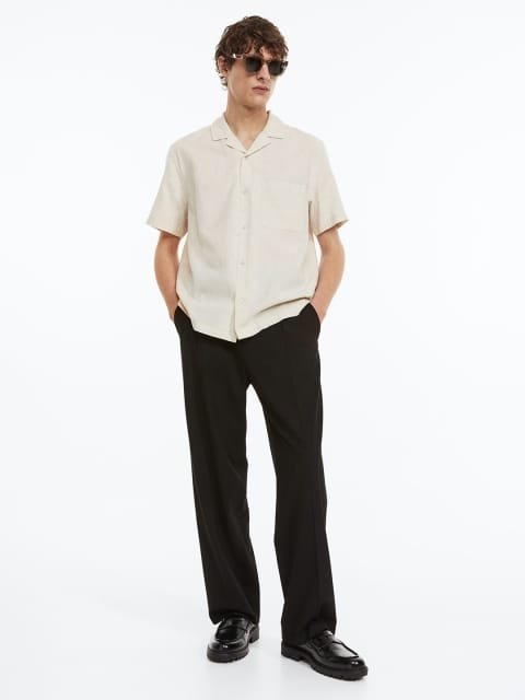 H&M Men Regular Fit Linen-Blend Shirt
