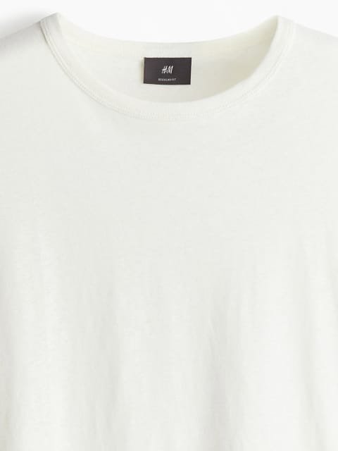 H&M Men Regular Fit Linen-Blend T-Shirt