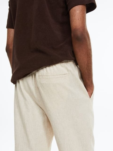 H&M Men Regular Fit Linen-Blend Trousers