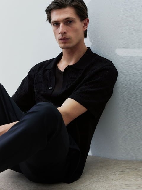 H&M Men Regular Fit Pointelle-Knit Shirt