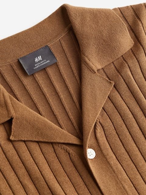 H&M Men Regular Fit Rib-Knit Resort Shirt