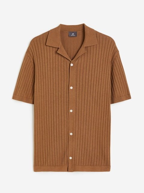 H&M Men Regular Fit Rib-Knit Resort Shirt