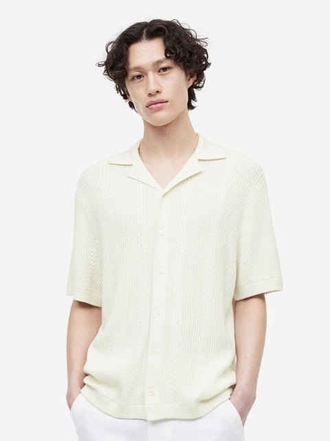 H&M Men Regular Fit Textured-Knit Resort Shirt