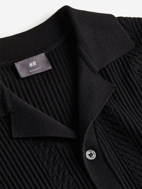H&M Men Regular Fit Textured-Knit Resort Shirt