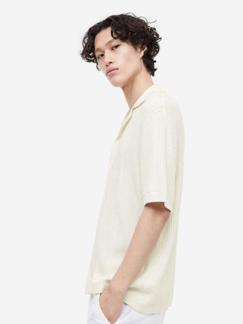 H&M Men Regular Fit Textured-Knit Resort Shirt
