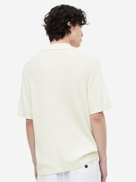 H&M Men Regular Fit Textured-Knit Resort Shirt