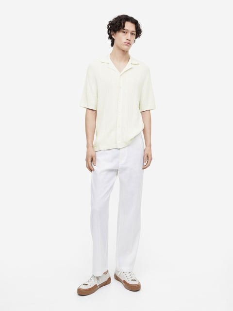H&M Men Regular Fit Textured-Knit Resort Shirt
