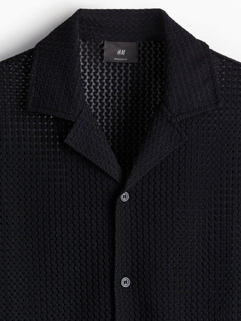 H&M Men Regular Fit Textured -Knit Resort Shirts