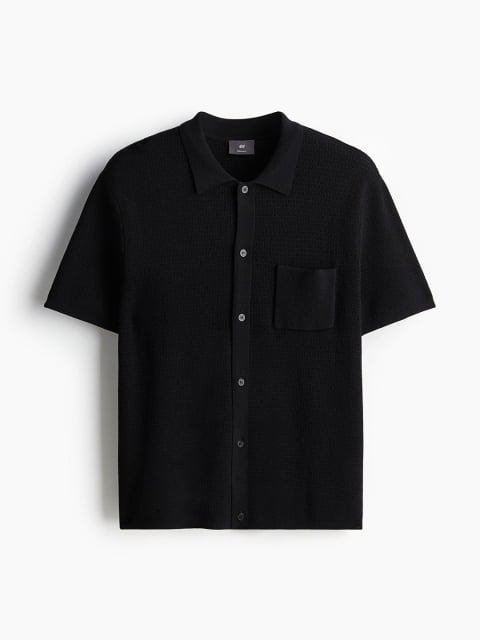 H&M Men Regular Fit Textured-Knit Shirt