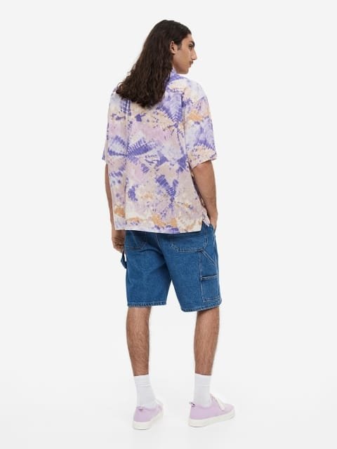 H&M Men Relaxed Fit Short-Sleeved Linen Cotton Shirt