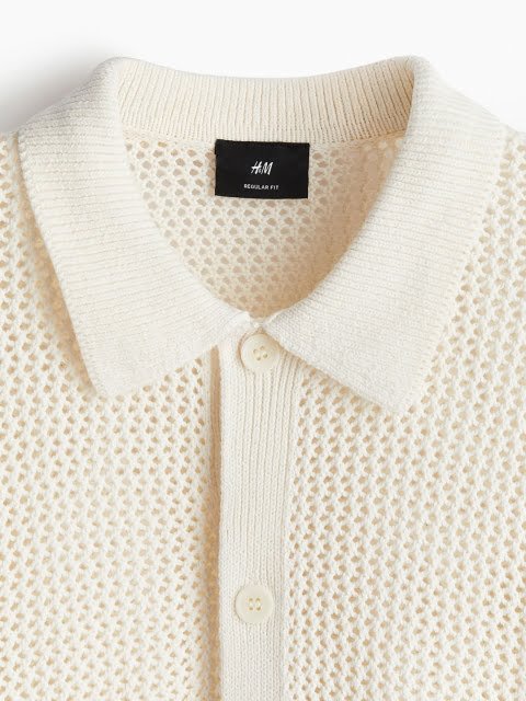H&M Men Short Sleeve Pointelle-Knit Shirt