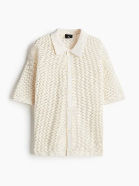 H&M Men Short Sleeve Pointelle-Knit Shirt