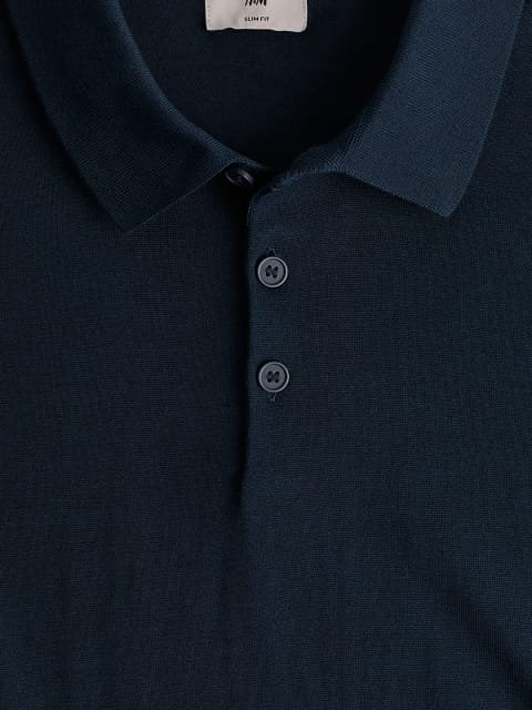 H&M Men Slim Fit Silk-Blend Polo Shirt