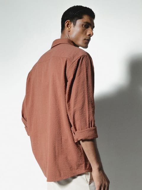 H&M Men Standard Spread Collar Solid Cotton Casual Shirt