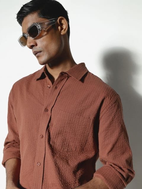 H&M Men Standard Spread Collar Solid Cotton Casual Shirt