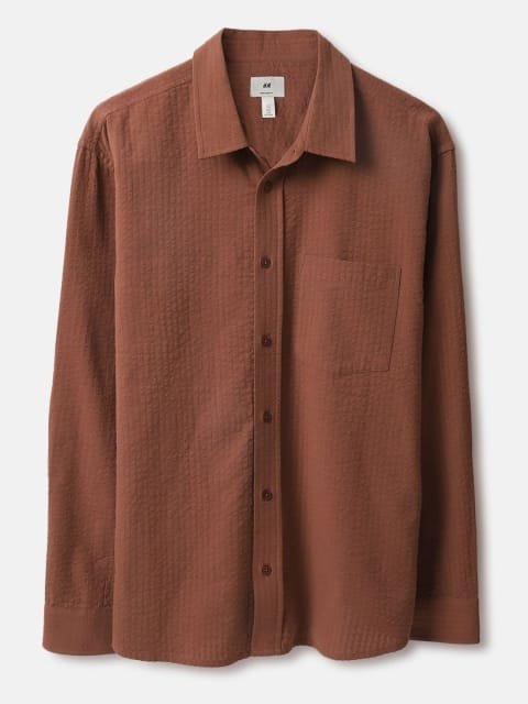 H&M Men Standard Spread Collar Solid Cotton Casual Shirt