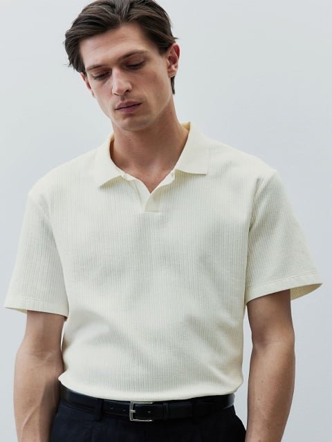 H&M Men Textured Polo T-Shirts