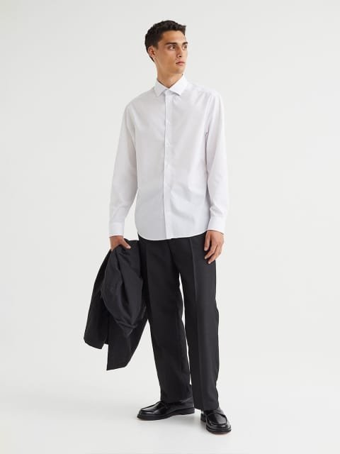 H&M Men White COOLMAX Regular Fit Shirt