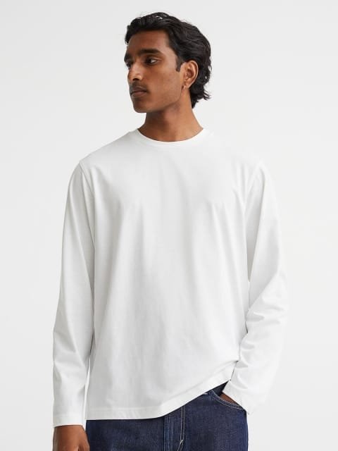 H&M Men White Regular Fit Jersey Top