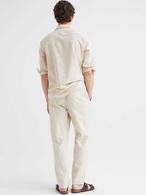 H&M Men White Regular Fit Linen-Mix Trousers