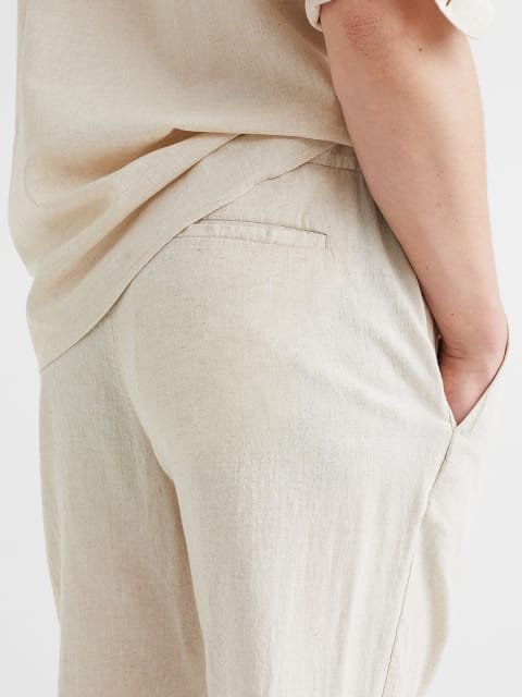 H&M Men White Regular Fit Linen-Mix Trousers