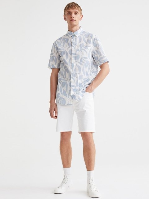 H&M Men White Slim Fit Cotton Twill shorts