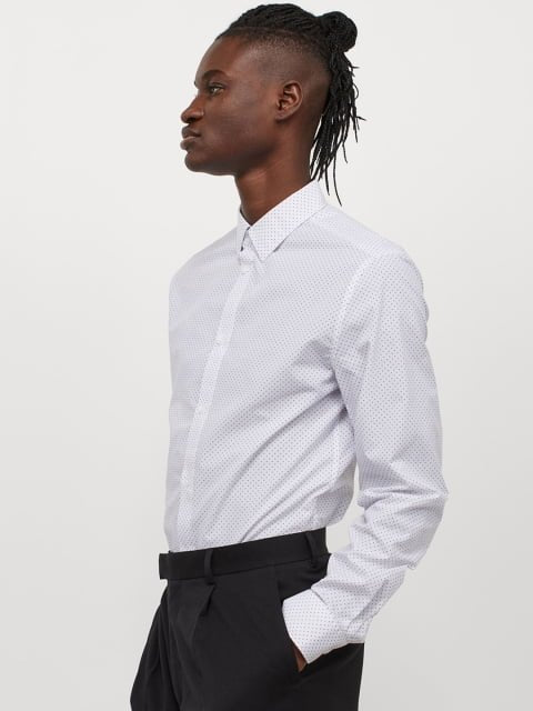 H&M Men White Slim Fit Easy-iron shirt
