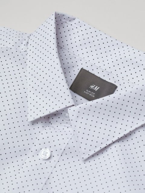 H&M Men White Slim Fit Easy-iron shirt