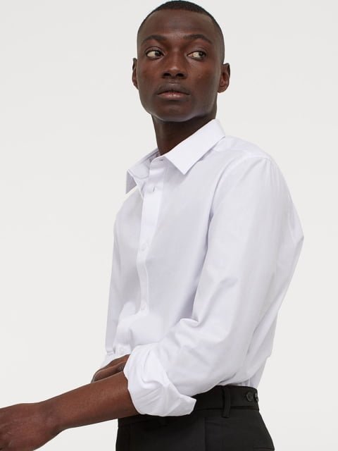 H&M Men White Slim Fit Easy-Iron Shirt