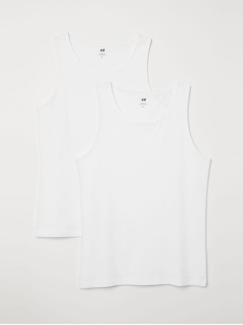 H&M Men White Solid 2-Pack Vest Tops Regular Fit