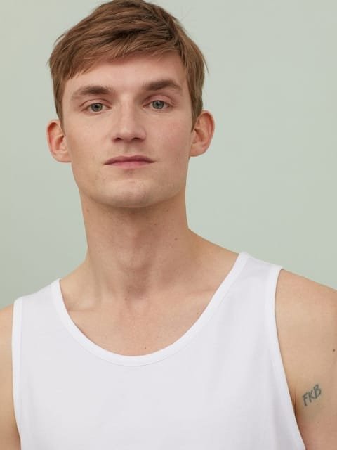 H&M Men White Solid 2-Pack Vest Tops Regular Fit