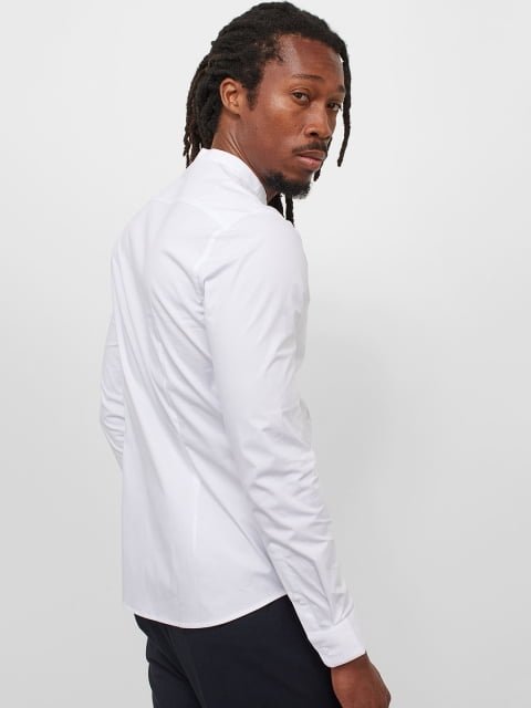 H&M Men White Solid Muscle Fit Grandad Shirt