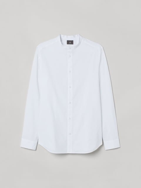 H&M Men White Solid Muscle Fit Grandad Shirt