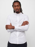 H&M Men White Solid Muscle Fit Grandad Shirt
