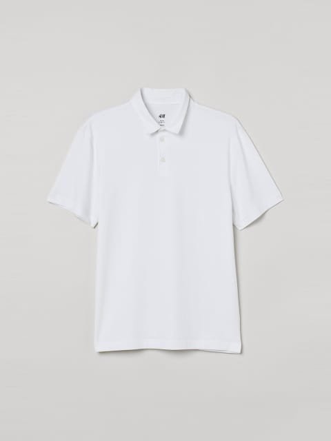 H&M Men White Solid Slim Fit Polo shirt