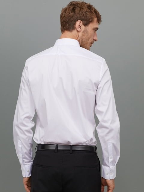 H&M Men White Solid Stretch Shirt Slim Fit